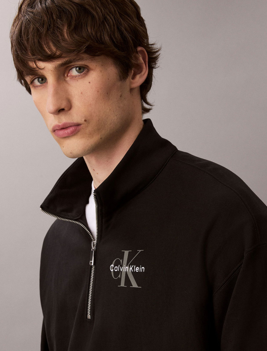 Calvin Klein Premium Terry Micro Monologo Erkek Siyah Sweatshirt Calvin Klein Premium Terry Micro Monologo Erkek Siyah Sweatshirt