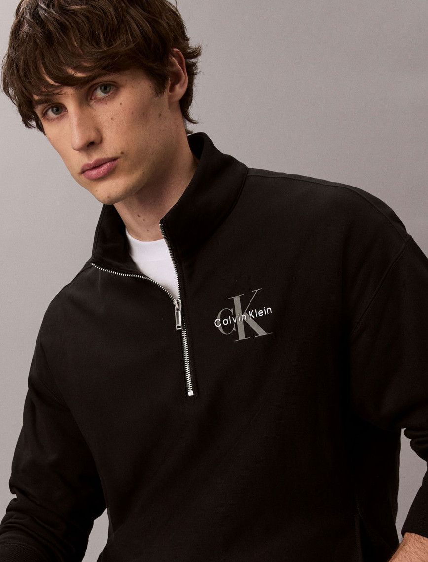 Calvin Klein Premium Terry Micro Monologo Erkek Siyah Sweatshirt Calvin Klein Premium Terry Micro Monologo Erkek Siyah Sweatshirt