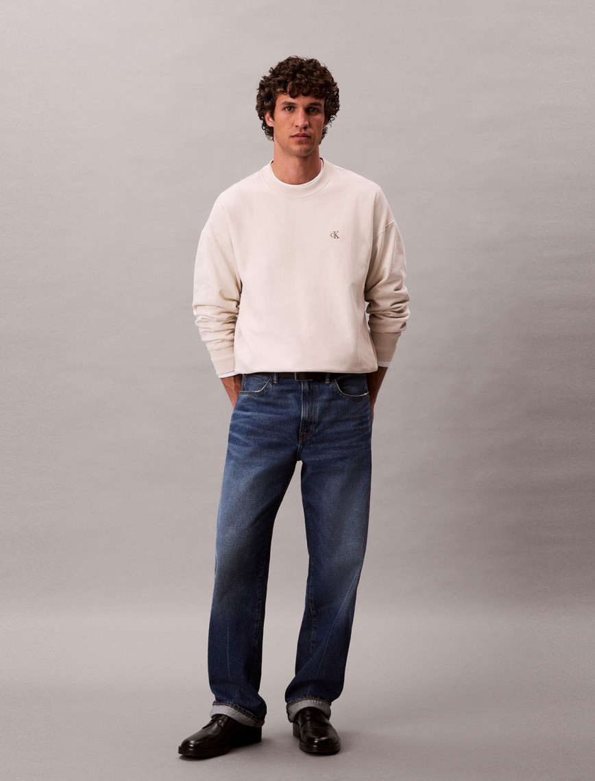 Calvin Klein Premium Terry Monogram Erkek Beyaz Sweatshirt Calvin Klein Premium Terry Monogram Erkek Beyaz Sweatshirt