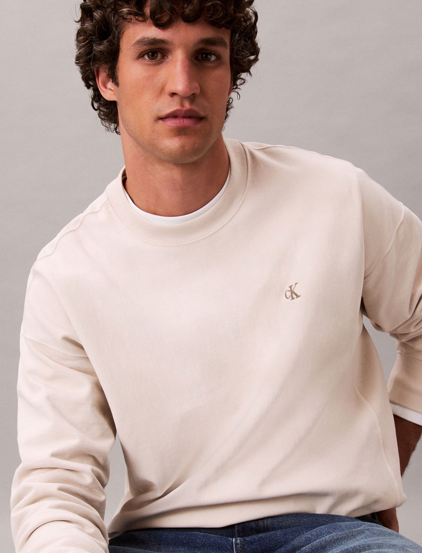 Calvin Klein Premium Terry Monogram Erkek Beyaz Sweatshirt Calvin Klein Premium Terry Monogram Erkek Beyaz Sweatshirt