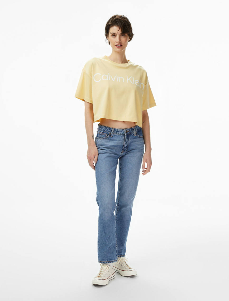 Calvin Klein Boxy Logo Graphic Kadın Sarı T-Shirt