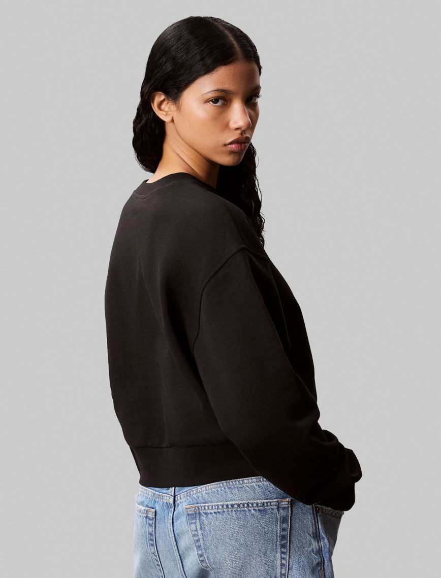 Calvin Klein Cropped Badge Logo Kadın Siyah Sweatshirt Calvin Klein Cropped Badge Logo Kadın Siyah Sweatshirt