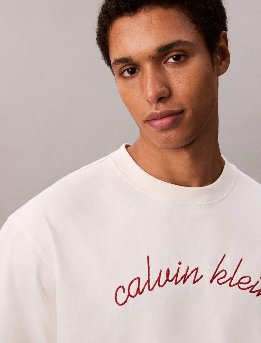 Calvin Klein Center Chain Stitch Erkek Beyaz T-Shirt Calvin Klein Center Chain Stitch Erkek Beyaz T-Shirt