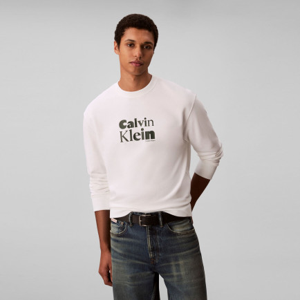 Calvin Klein Terry  Bold Graph Erkek Beyaz Sweatshirt