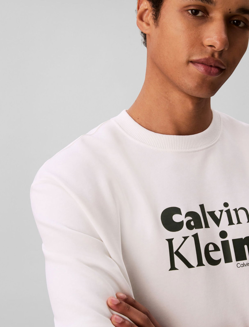 Calvin Klein Terry  Bold Graph Erkek Beyaz Sweatshirt