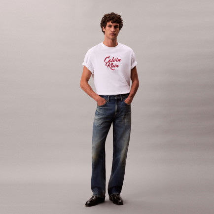 Calvin Klein Cursive  Graphic Erkek Beyaz T-Shirt
