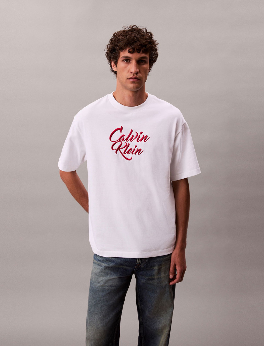 Calvin Klein Cursive Graphic Erkek Beyaz T-Shirt Calvin Klein Cursive Graphic Erkek Beyaz T-Shirt