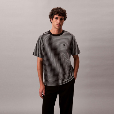 Calvin Klein Striped Ottoman  Erkek Siyah T-Shirt