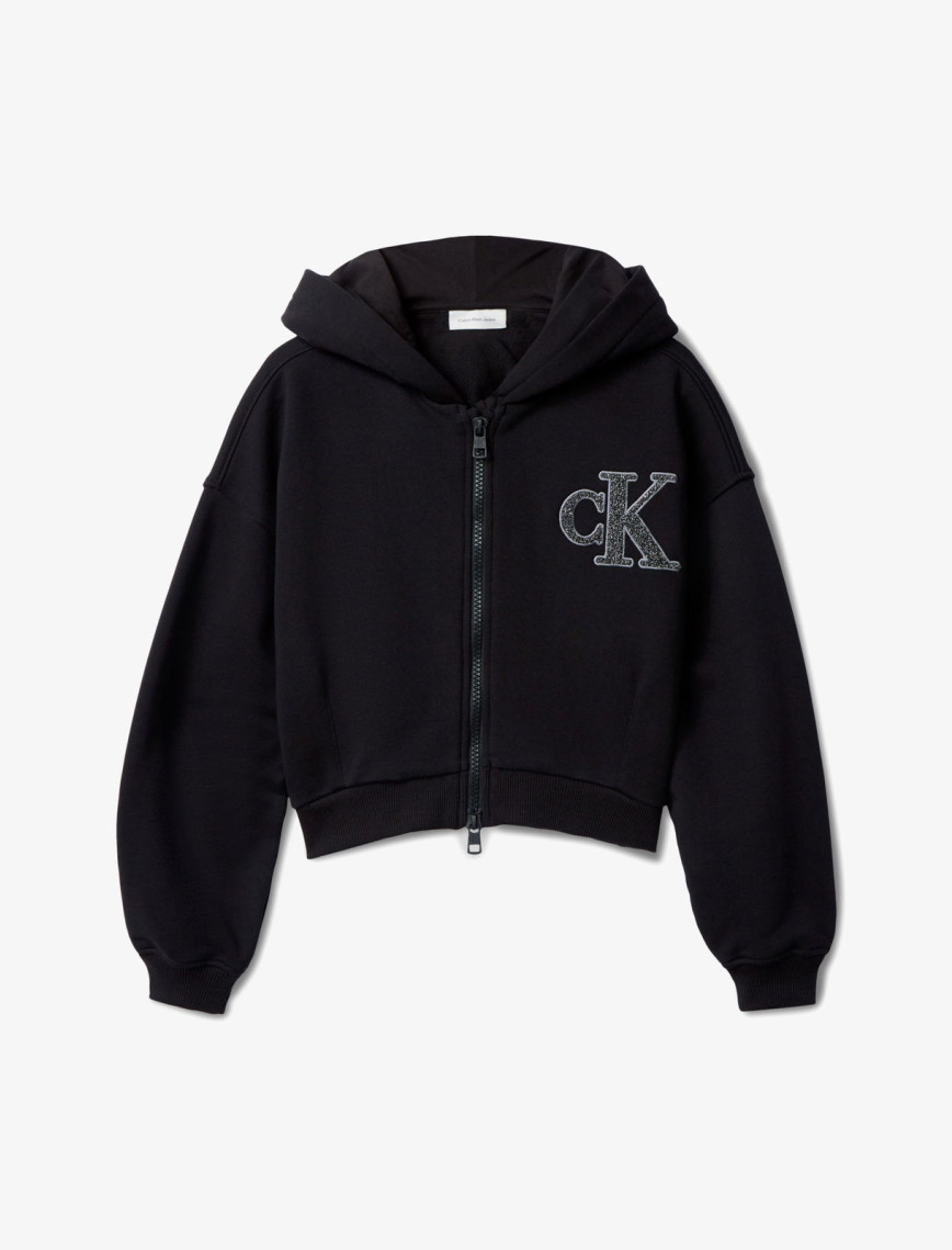Calvin Klein Logo Terry Zip Through Çocuk Siyah Sweatshirt Calvin Klein Logo Terry Zip Through Çocuk Siyah Sweatshirt