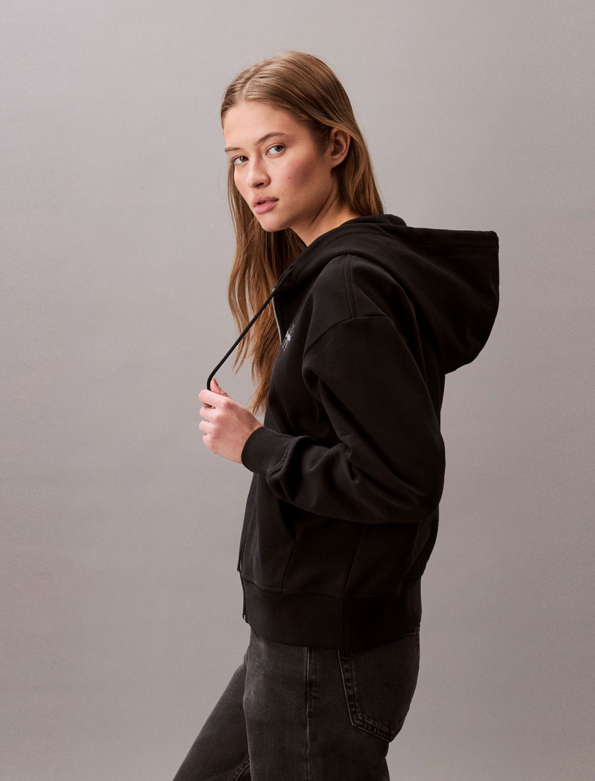 Calvin Klein Monologo French Terry  Kadın Siyah Sweatshirt