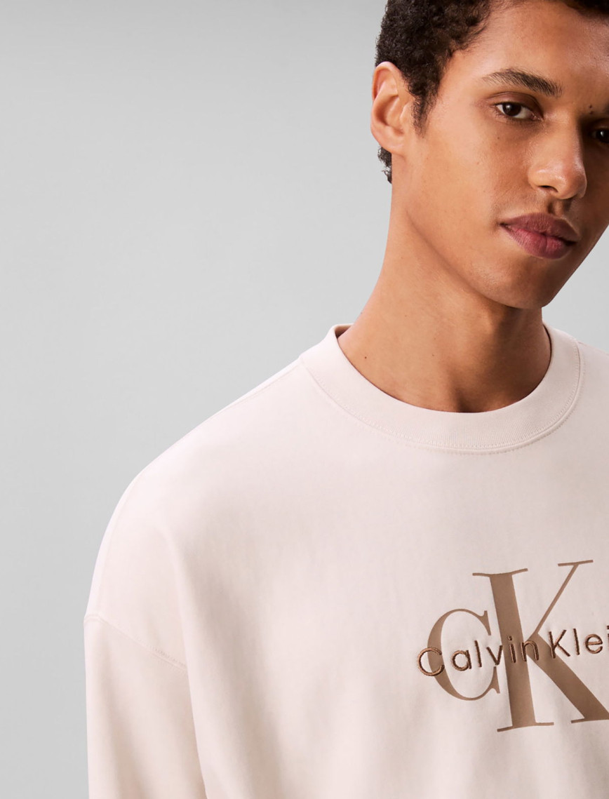 Calvin Klein Terry Monologo  Erkek Beyaz Sweatshirt