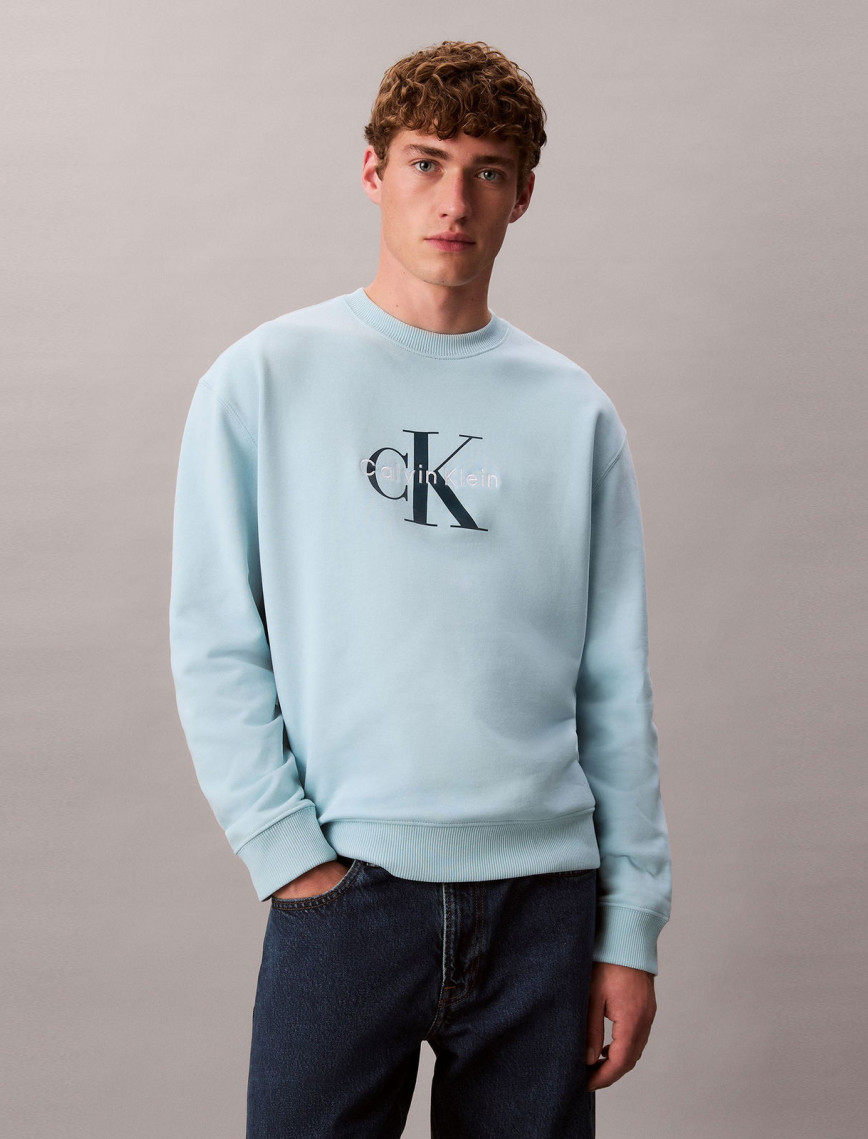 Calvin Klein Terry Monologo  Erkek Mavi Sweatshirt
