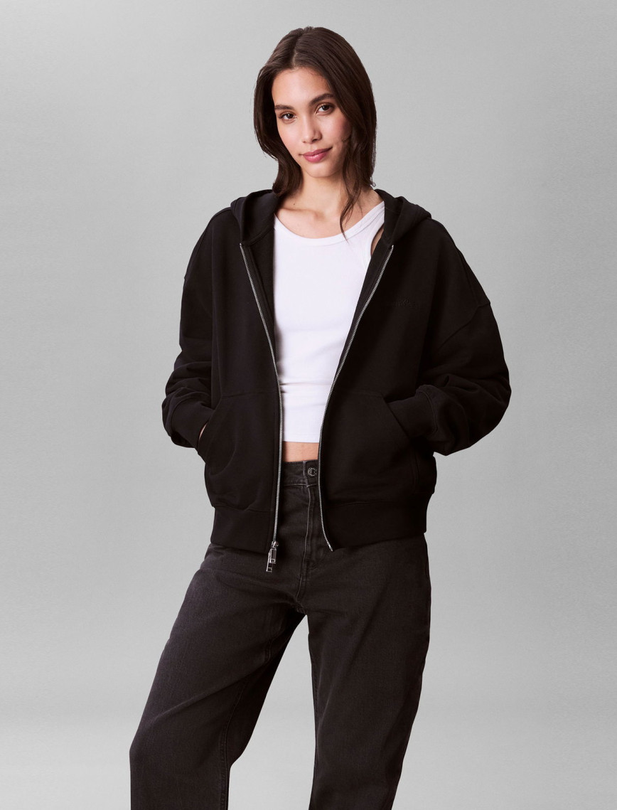 Calvin Klein Logo Emb French Terry Kadın Siyah Sweatshirt Calvin Klein Logo Emb French Terry Kadın Siyah Sweatshirt